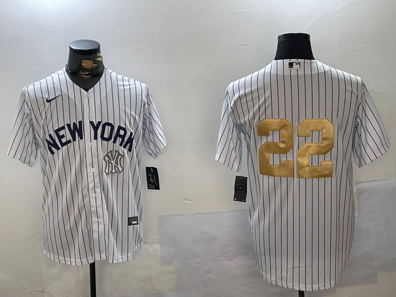Men New York Yankees 22 No Name White Stripe Fashion Nike 2024 MLB Jersey style 4